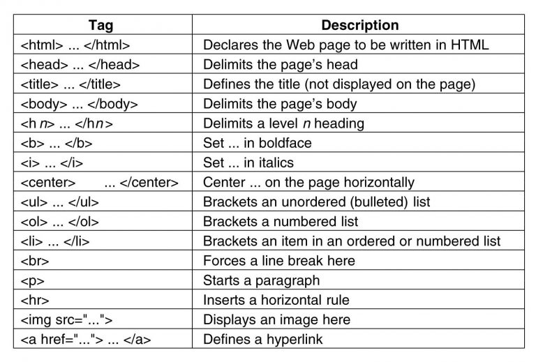 Example of different HTML Tags | Grade 11