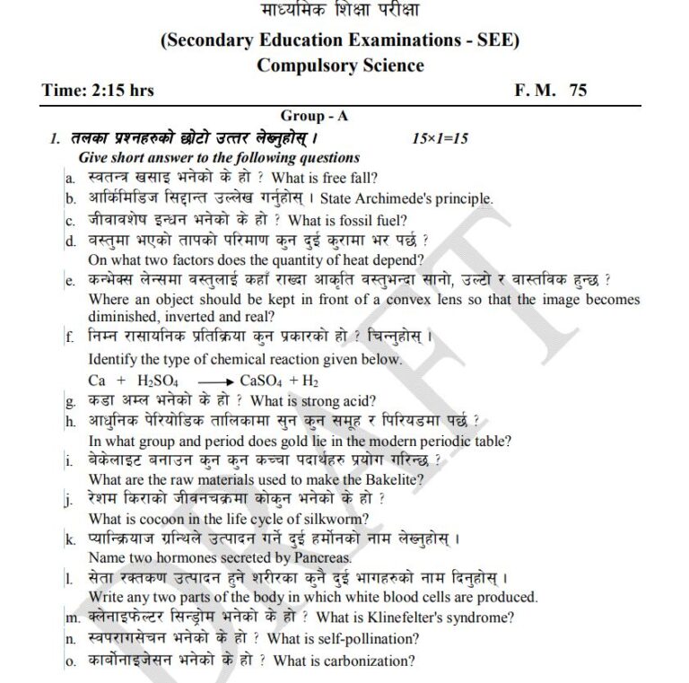 SEE exam Important Questions